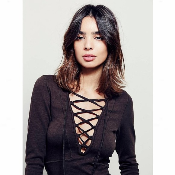 Free People Black Lucky Lace-Up Sweater Top - Picture 4 of 14